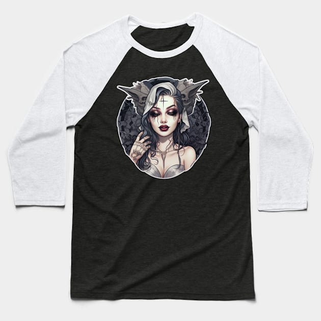 Inked Girl Tattooed Cyberpunk Baseball T-Shirt by Nightarcade